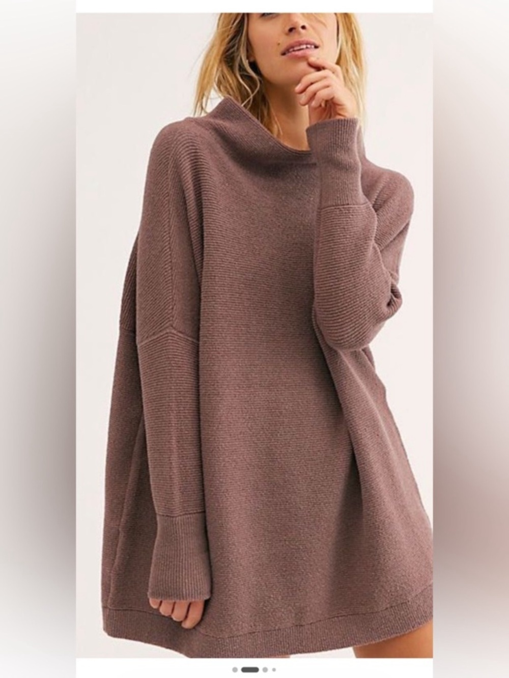Free People Ottoman Slouchy Ribbed Knit Mock Neck Sweater Size Small Nutmeg